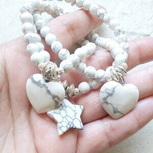 Natural Howlite Stretch Bracelets! Choose Your Favorite Heart or Star Bracelet!